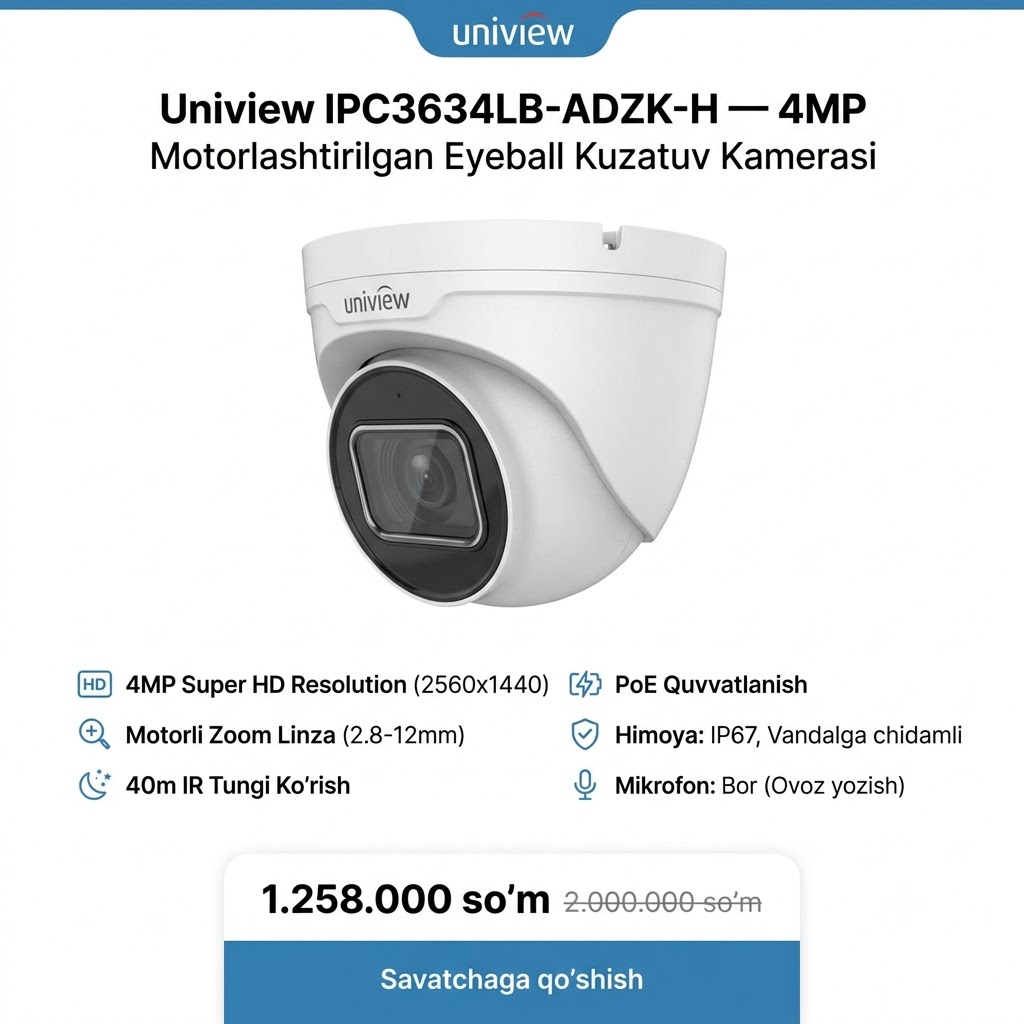 Uniview IPC3634LB-ADZK-H — 4MP motorlashtirilgan eyeball