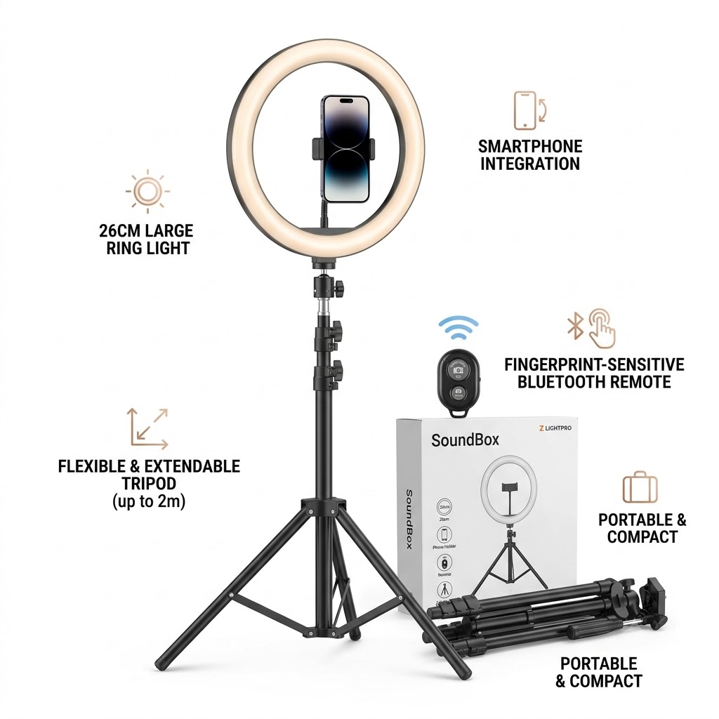 Selfi ring light 26cm + tripod