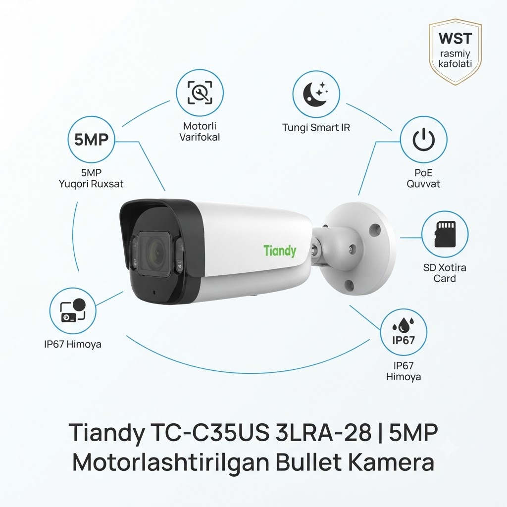 Tiandy TC-C35US 3LRA-28 — 5MP motorlashtirilgan bullet