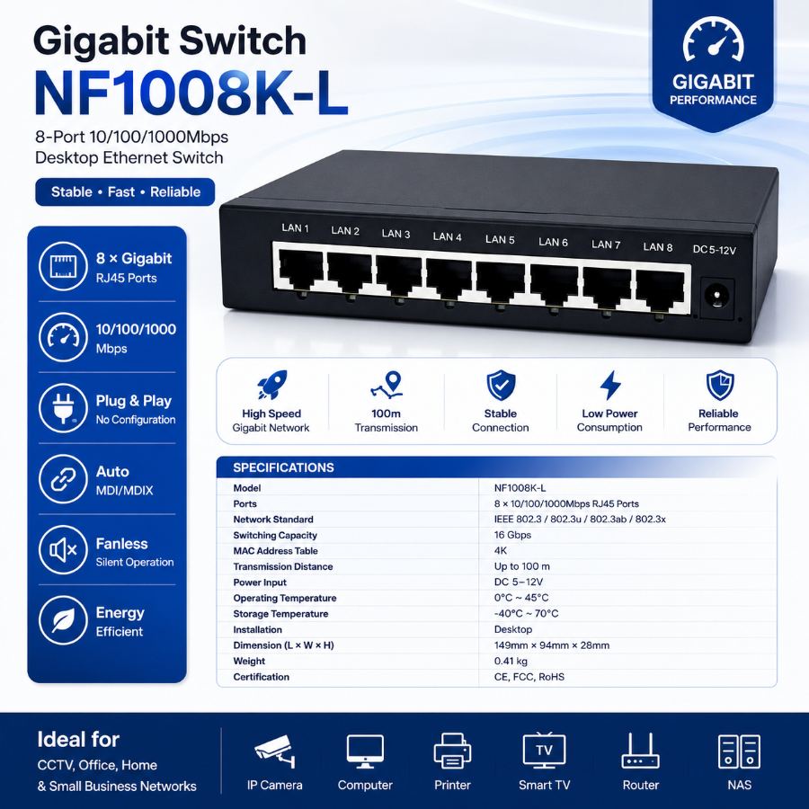 Poe Switch NF1008K-L — Uskuna