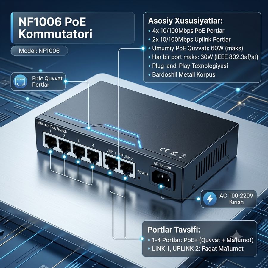 Poe Switch NF1006 — Uskuna
