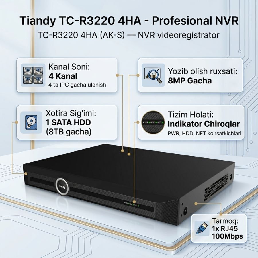 Tiandy TC-R3220 4HA — NVR videoregistrator